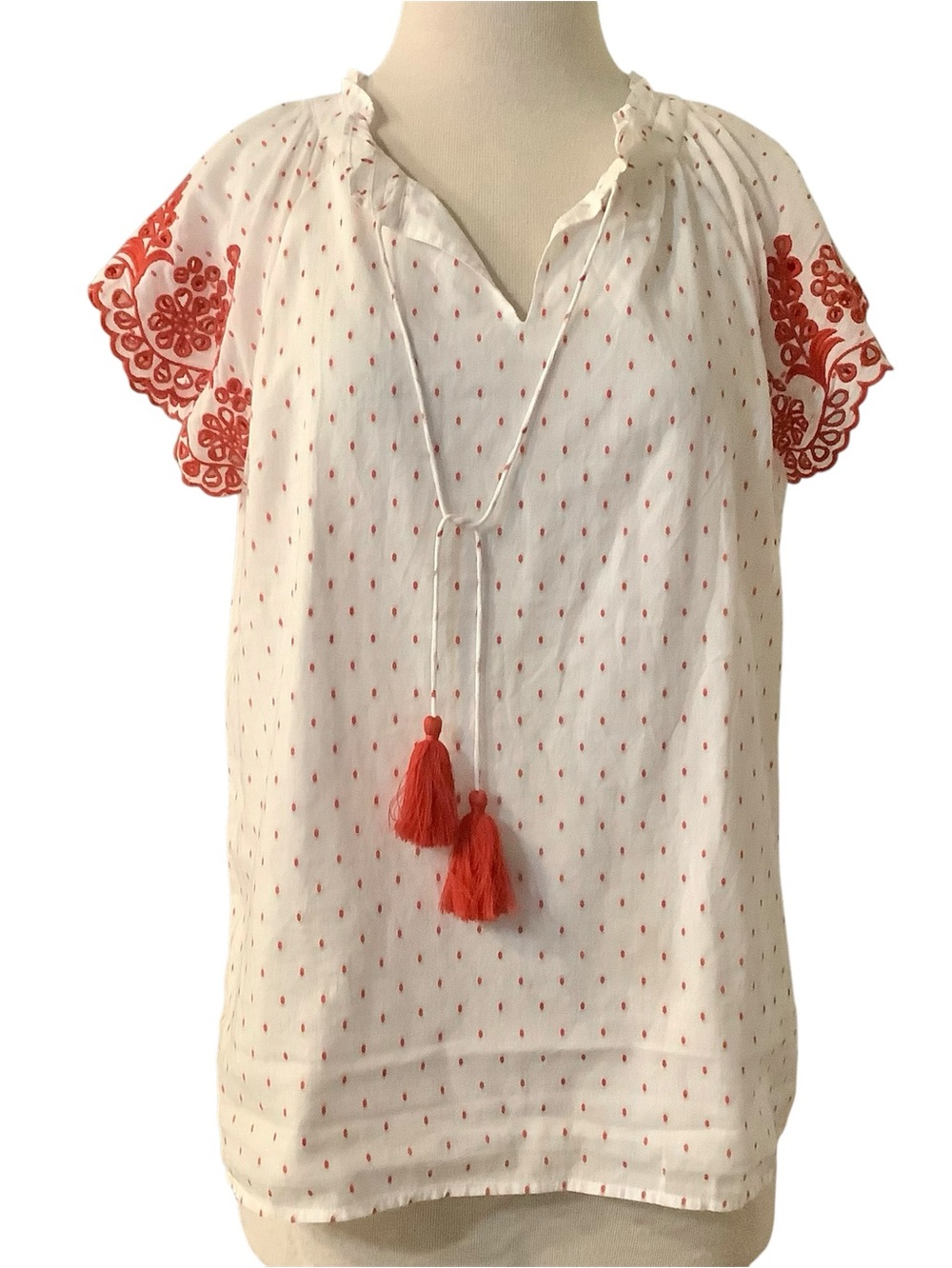 Talbots White and Red Cotton Boho Blouse